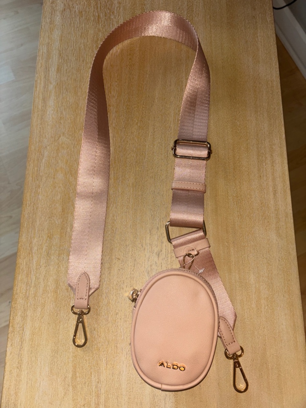 Aldo Rose Gold Pink Crossbody Strap Bag with Mini Zipper Pouch